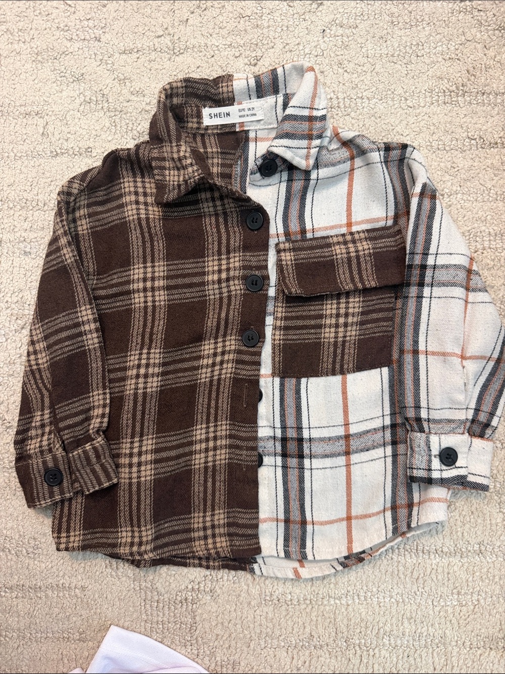 SHEIN Kids Two-Tone Brown & Cream Plaid Button-Down Shirt